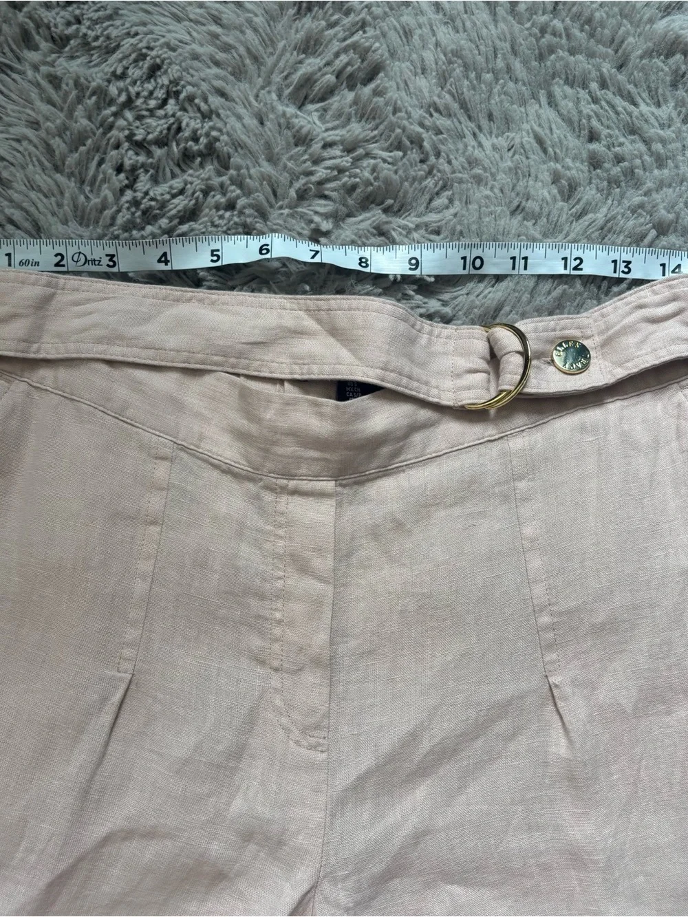 Ellen Tracy 100% linen Pants Trousers elastic waist with gold belt detail Small